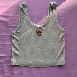 Grey ribbed butterfly crop top